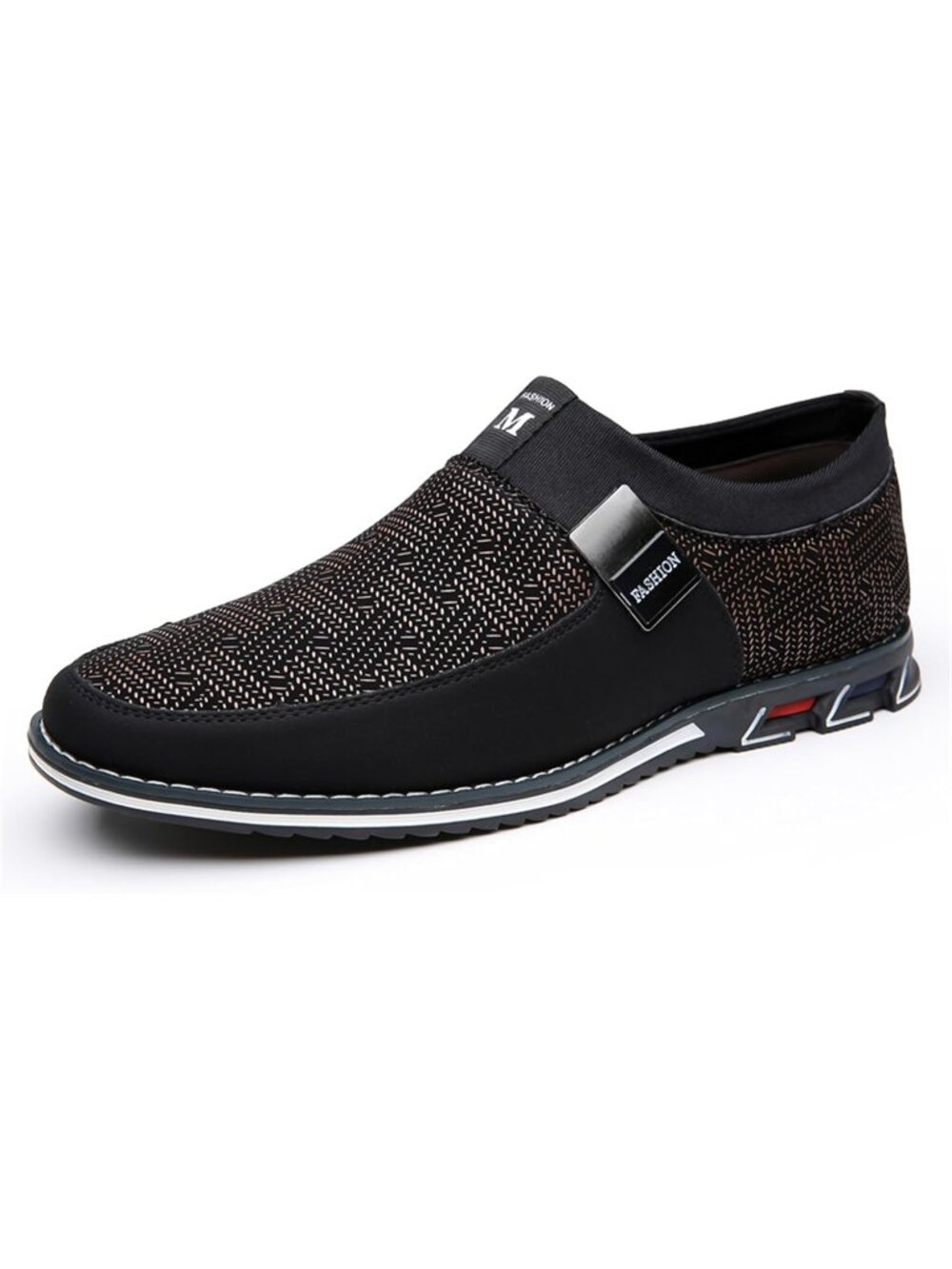 Men Brown Herringbone Tweed Slip-on Low-heel Silver Hardware Office Dress Loafer